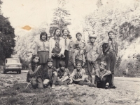 Zdeněk Hovorka (seated third from left) with his sister Zuzana (standing third from left) and friends from the Kriváň Youth Tourist Club (TOM), led by Jan Macháček