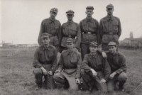 Zdeněk Hovorka (first on the left below) during the first half of his military service at the radio operators company in Plzeň, Slovany