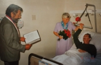 Wedding of Miroslav Hovorka's father to his second wife Stanislava Taušová in a hospital room on 9 November 1999, nine days before his last breath; he married her so that she would have a decent pension