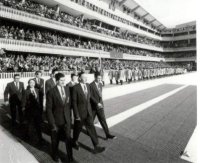 Australian team at the 1956 Winter Olympics in Cortina d'Ampezzo. Frantisek Příhoda walking back left