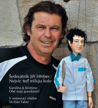 Jiří Hřebec in 2010 at the celebration of his 60th birthday with a gift, a tennis player puppet with his likeness