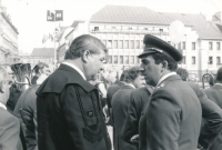 Tomas Finger (right) with bandleader Miroslav Jirišta at the May Day celebration in Kutná Hora, 1984