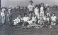 Slavia Prague's filed hockey children. Alena Mejzlíková's daughters Adéla and Tereza on the left, her son Jakub on the right