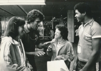 Alena Mejzlíková (left) in the Olympic Village in Moscow 1980 during an interview with Cuban athletes