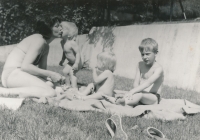 Alena Mejzlíková with daughters Tereza and Adela and son Jakub, late 1980s