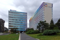 Chemapol-Investa building in 2021 as seen from Kodaňská Street with a coloured facade