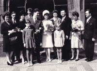 Family wedding photo, Old Town Hall in Prague, 11 April 1964