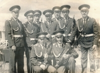 Michal Sevruk (far left) as a member of the orchestra at a competition at the Moscow Exhibition Centre, 1975