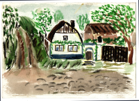 Drawing of the family house in St. Helena, Romania by his son Štěpán, 1975