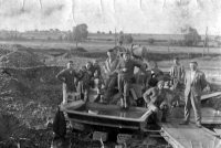 Construction of a bridge in the area of the emerging gypsum mine in Kobeřice, 1962, Josef Stříbný first left