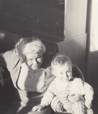 Jarmila Cimrmanová, Jiří Cimrman's mother, with his son Pavel in the house in Křimice