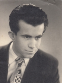 Jiří Cimrman on a photograph from his graduation photo board, 1955