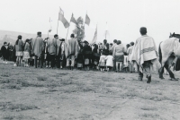 Mapuche religious festival of ngillatun, its participants pray for the sun or, on the contrary, for rain