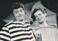 Jaroslav Someš (right) in the performance  Kat a blázen (The Hangman and the Fool), 1969