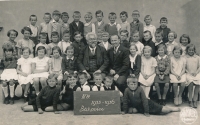 Teacher František Kotrba, right next to the headmaster of the Běchovice school, 1935