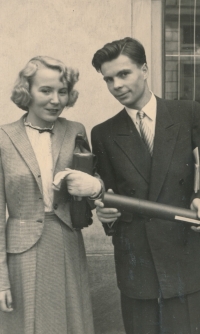 Graduation with his future wife Eva Prokešová, June 1951