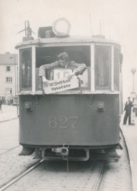 Zdenek Bárta as a tram ticket collector, summer job 1942 - work duty of secondary school students