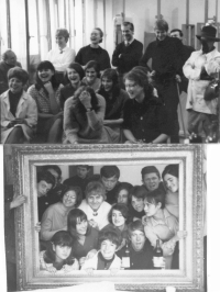 UMPRUM, first year - so-called preparatory school in the studio in Vodičkova Street, Prof. Havlík third from the left in the last row, Jan Mladovský fourth from the left, 1966