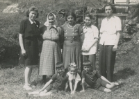 Němeček family under the pond gate behind the mill in 1948