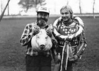 Witness in Mšeno near Mělník with his son, who used to ride flat track races, ca. 1984