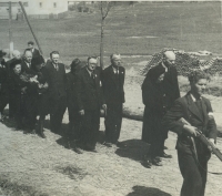 Funeral in Trhová Kamenice, in the foreground a member of the Revolutionary Guard