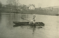 Josef Němeček on the pond above the mill in 1945