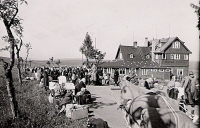 Historical photo from Boží Dar, summer 1945, German population ready to leave Czechoslovakia