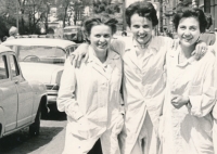 Jarmila Šrámková (left) with colleagues from work, 1960