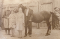 Marie with her husband and children, Rovensko, 80s