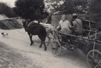 The farmers Špicls on their way to the fields, Rovensko, undated