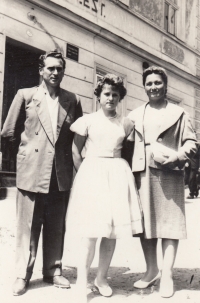 Helena Bobková with her parents during confirmation in Valeč, 1950s