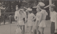 Theatre performance based on Karel Čapek's play at a primary school in Most, Jiří Hýř on the right