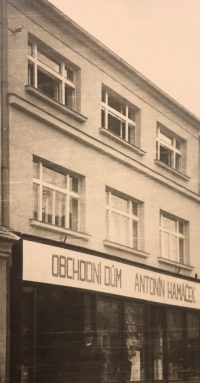 The Hamáčeks' house in Milevsko after the addition of the upper floors; the ground floor housed the grandfather's textiles shop, 1930s