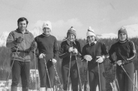 Bronze relay from the 1974 World Championships in Falun. From left: coach Bohuslav Rázl, Alena Bartošová, Gabriela Sekajová, Blanka Paulů and Mirka Jaškovská