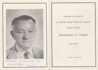 Notification of the death of Emanuel V. Voska, great-grandfather of the witness