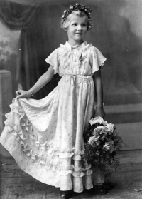 Emilie Kozubíková as a bridesmaid, Bystřice, circa 1944