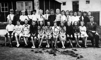 Josef Lacek (bottom right) as a beginning teacher with his first class, Ostrava-Poruba, 1952