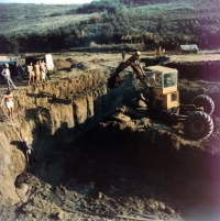 Sapphire mining, Menzi Muck excavator, Laos, 1985