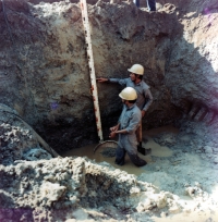 Geologists measure the strength of the productive layer, Laos, 1985