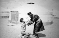 Mongolian costume and yurt, left Jarmila Lukšová, Mongolia, 1979