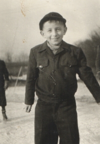 Emil Soukup on skates in the winter of 1949 in Pilsen