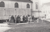 Preparations for the arrival of John Paul II, Velehrad, 1990