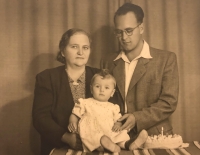 Dobromila Konárková-Šebestová with her grandmother Božena Konárková and father Václav Konárek, 1951