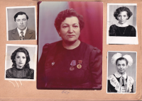 Family album of the Martkovych family showing Tamara Martkovych (center), Semen Martkovych (upper left), their daughters Halyna, Nelia, and Nataliia