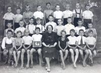 Antonín Konrády (top left) in a class photo