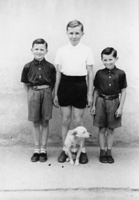 With brothers and dog Punta (witness in the middle) in Travčice near Terezín, 1956