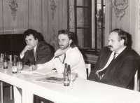 Jan Vondrouš, Slávek Vlach a Vladimír Dlouhý (zprava), Český Krumlov, 1991