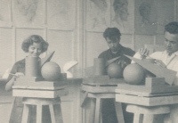 Petr Nikl's mother on the left, at the Secondary School of Arts and Crafts