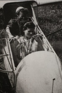 In a glider in Jindřichův Hradec, Otilie Týmalová is in front, 1954