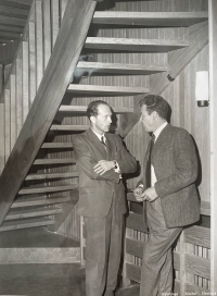 With Professor Pierre Laffitte (right), Rector of the University of Mines in Paris, on the feast of St. Barbara, patron saint of miners. ENSMP's headquarters in Fontainebleau, near Paris. 1968